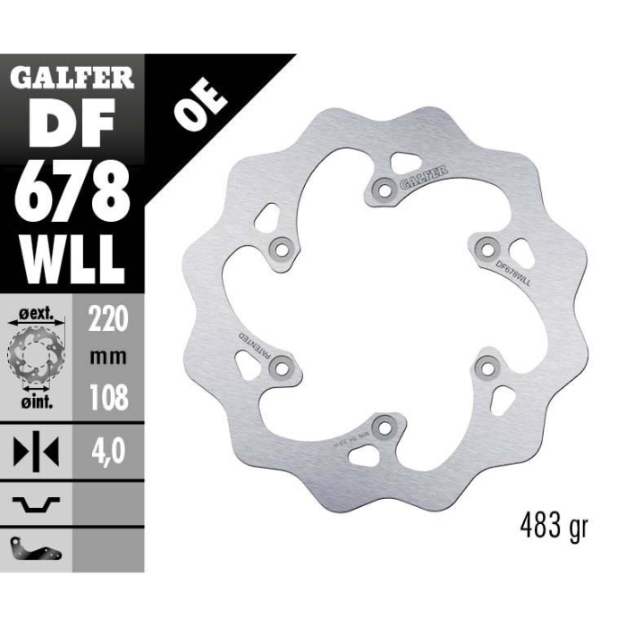 Brake disc Galfer Wave Gasgas 250 EC (97-20) rear solid DF678WLL